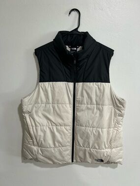 The North Face Puffer Vest Womens XL Black Cream Colorblock Zip Up Insulated